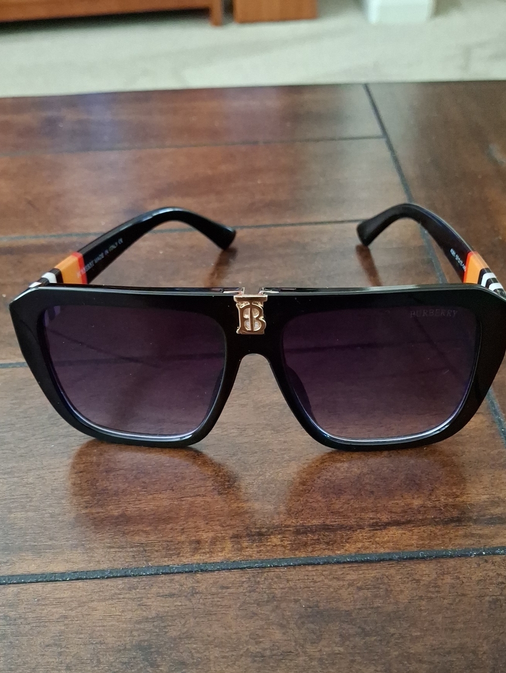 Burberry Black Square-Frame Sunglasses with Gold 'B' Accent
